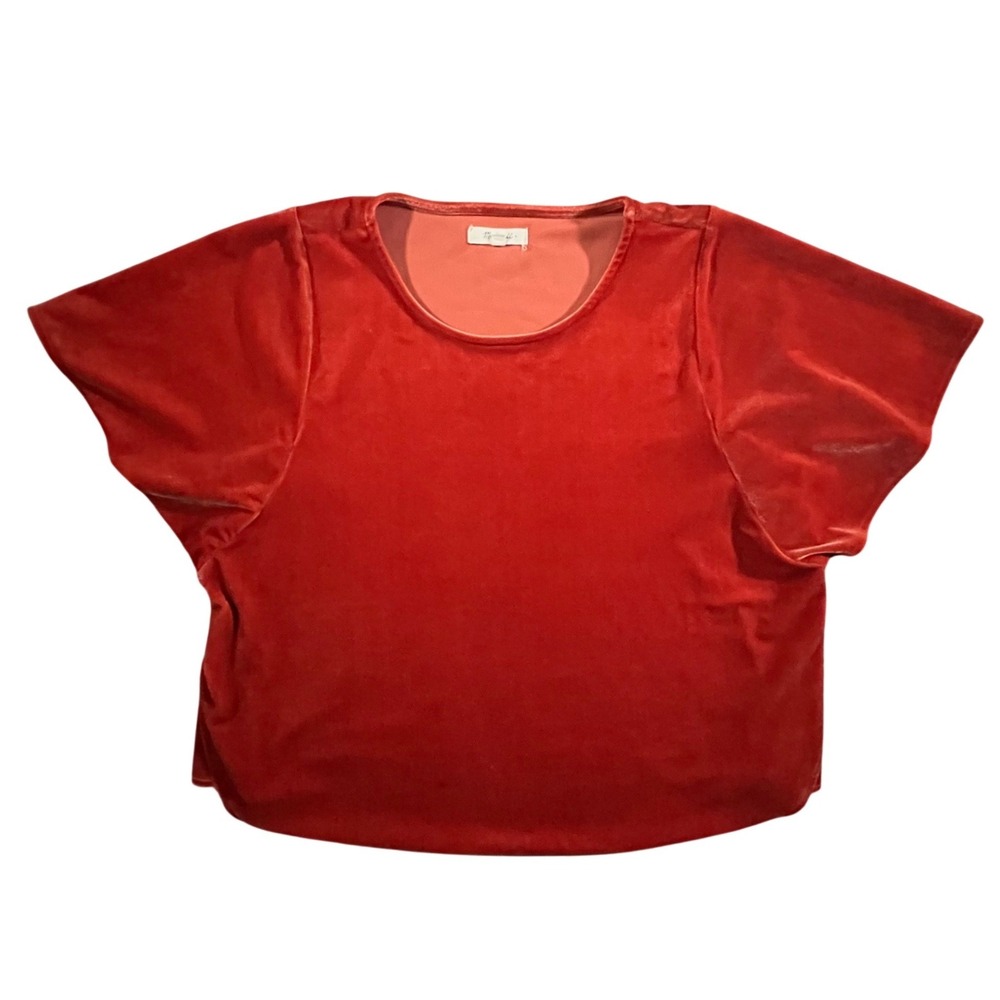Madewell Velvet Top Womens Medium Burnt Orange Short Sleeve Relaxed Fit